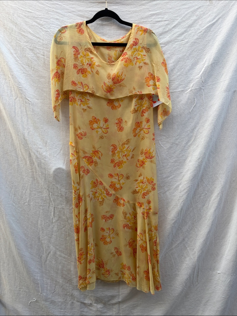 1930s Floral Yellow Maxi Dress with Capelet